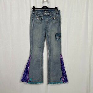 White House Black Market Noir Custom Day of the Dead Inspired Flare Jeans 6R